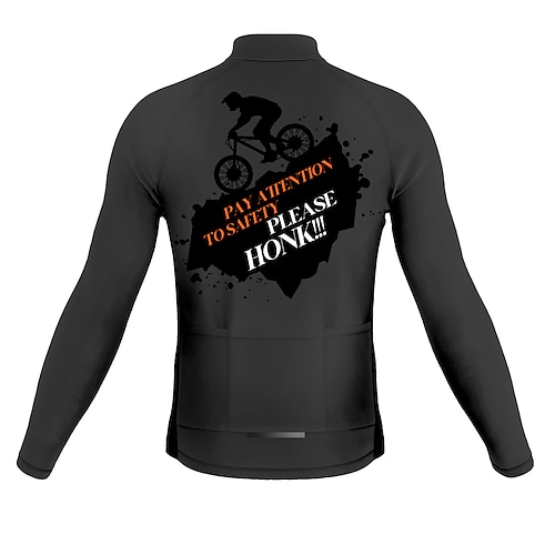 

21Grams Men's Cycling Jersey Long Sleeve Bike Top with 3 Rear Pockets Mountain Bike MTB Road Bike Cycling Breathable Quick Dry Moisture Wicking Reflective Strips Grey Graphic Honk Your Horn Polyester