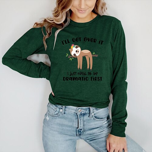 

Women's T shirt Tee Graphic Letter Casual Daily Holiday Painting T shirt Tee Long Sleeve Print Round Neck Basic Green Blue Yellow S
