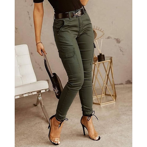 

Women's Cargo Pants Basic Casual / Sporty Tactical Trousers Side Pockets Patchwork Full Length Pants Business Micro-elastic Plain Cotton Comfort Mid Waist Slim Green Black Gray S M L XL XXL