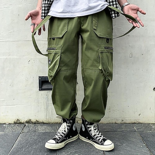 

men's cargo pants multi-pocket ribbon hip-hop harem pants streetwewar sweatpants