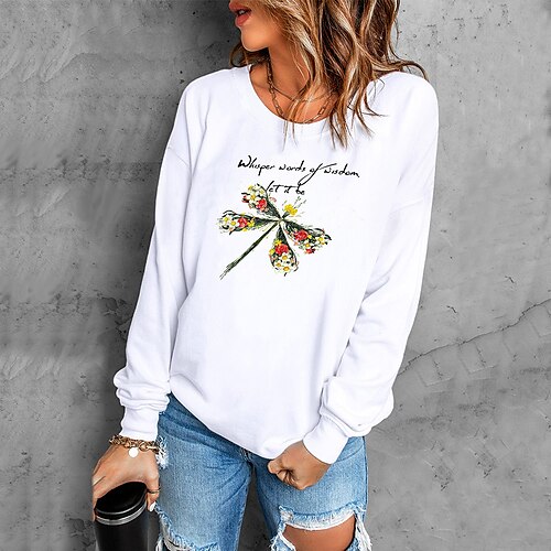

Women's Sweatshirt Pullover Active Streetwear Print White Animal Daily Round Neck Long Sleeve S M L XL XXL