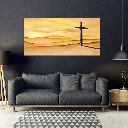 

Handmade Oil Painting Canvas Wall Art Decoration Religion Jesus Cross Desert Landscape for Home Decor Rolled Frameless Unstretched Painting