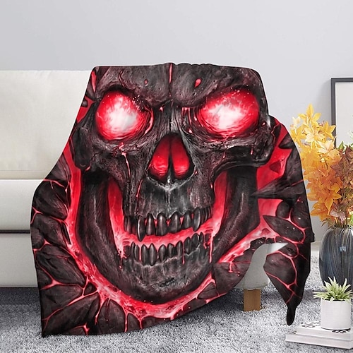 

Halloween Skull Pumpkin Cloak Double Layer Thick Warm Nap Air Conditioning Sofa Cover Blanket Cozy Fuzzy Soft For Dormitory Home