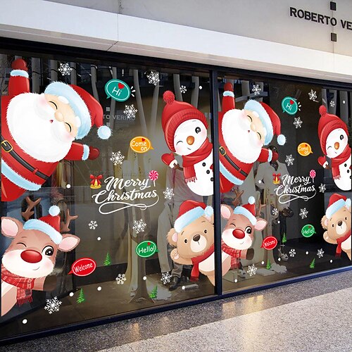 

Christmas Cartoon Santa Snowman Wall Stickers Decorative Wall Stickers Static Cling PVC Home Decoration Wall Decal Wall Decoration Glass Window Decoration / Removable Wall Stickers for bedroom living