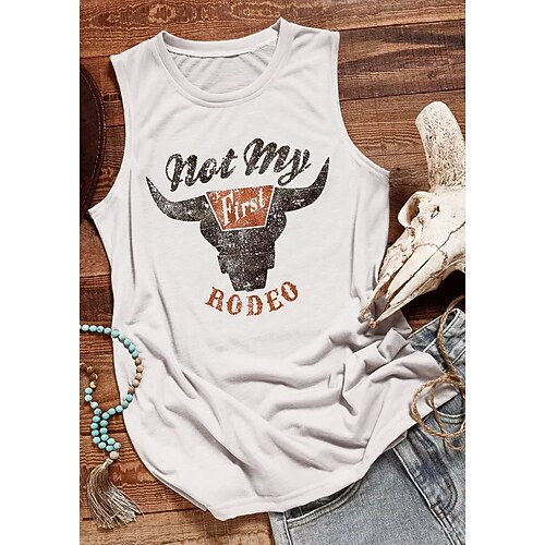 

Women's Tank Top Cattle Letter Daily Weekend Tank Top Camis Sleeveless Print Round Neck Casual Streetwear Gray S