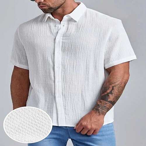 

Men's Shirt Solid Color Turndown Street Daily Button-Down Short Sleeve Tops Casual Fashion Comfortable Big and Tall Green White Black / Summer / Sports / Summer