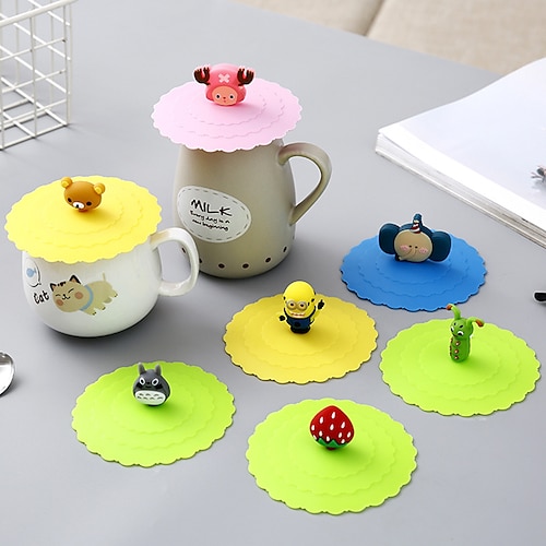 

Cartoon Cute Silicone Cup Cover Heat-resistant Leak Proof Sealed Lids Cap Dustproof Cup Cover