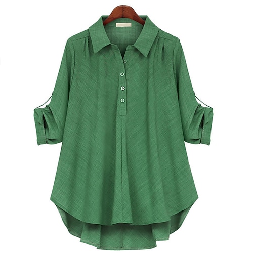 

Women's Blouse Plain Casual Daily Work Blouse Shirt Long Sleeve Asymmetric Shirt Collar Casual Green Black Gray S