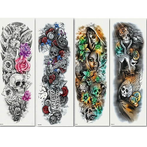 

4 PCS Large Arm sleeve Tattoo Waterproof temporary tattoo Sticker Skull Angel rose lotus Men Full Flower Tatoo Body Art tatto girl