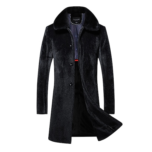 

Men's Classic Style Overcoat Long Regular Fit Solid Colored Single Breasted Three-buttons Black 2022 / Winter