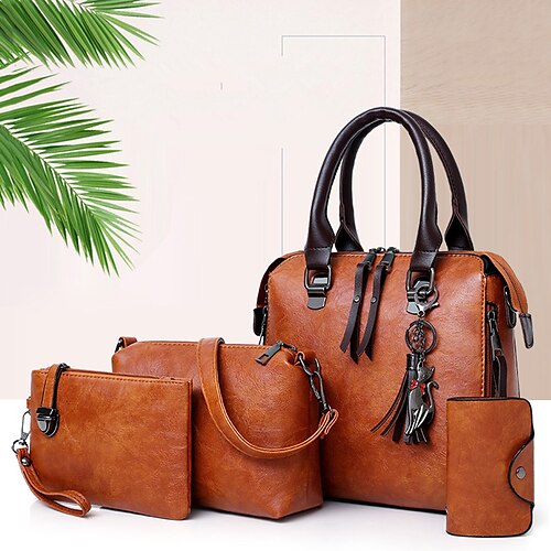 

Women's Bag Set Polyester 4 Pieces Purse Set Zipper Quilted Daily Holiday Black Gray Red Brown