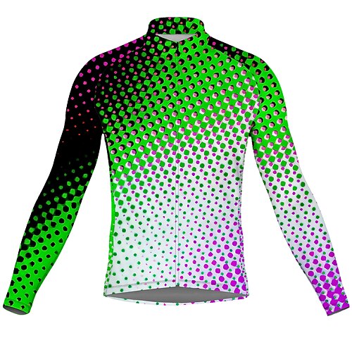 

21Grams Men's Cycling Jersey Long Sleeve Bike Top with 3 Rear Pockets Mountain Bike MTB Road Bike Cycling Breathable Quick Dry Moisture Wicking Reflective Strips Green Polka Dot Polyester Spandex