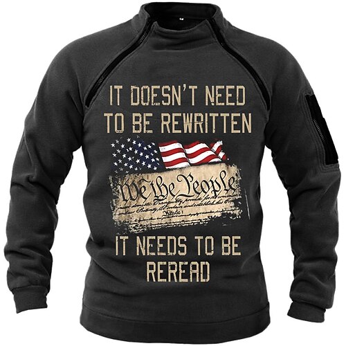 

Men's Unisex Sweatshirt Zip Up Sweatshirt Pullover Black Standing Collar Letter Graphic Prints National Flag Zipper Print Daily Sports Holiday 3D Print Streetwear Casual Big and Tall Spring & Fall