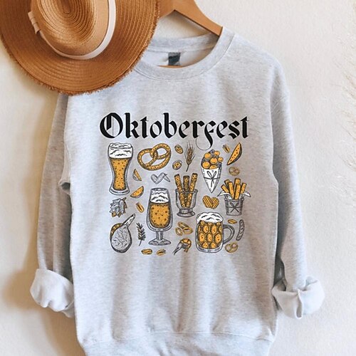 

Women's Sweatshirt Pullover Active Streetwear Print Gray Beer Daily Round Neck Long Sleeve S M L XL XXL / 3D Print