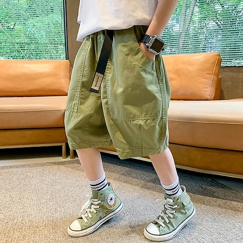 

Kids Boys Shorts Solid Colored Active Sport Cotton 4-13 Years Spring ArmyGreen Black