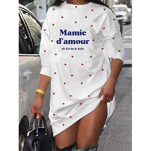 

Women's Shift Dress Short Mini Dress White Long Sleeve Heart Letter Print Fall Winter Crew Neck Casual Fashion 2022 S M L XL XXL 3XL