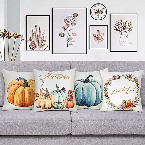 

Fall Harvest Double Side Cushion Cover 4PC Soft Decorative Square Throw Pillow Cover Cushion Case Pillowcase for Bedroom Livingroom Superior Quality Machine Washable Indoor Cushion for Sofa Couch Bed Chair