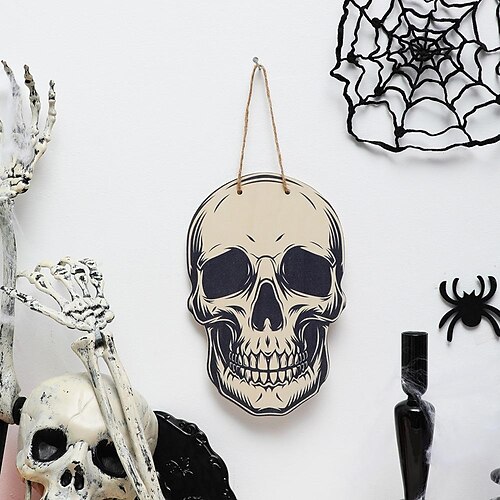 

Halloween Wall Hanging Skull Pumpkin Welcome Wooden Door Sign Hanging Decoration Wooden Wall Decoration for Home Party Outdoor