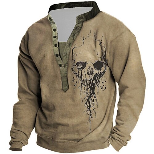 

Men's Unisex Sweatshirt Pullover Button Up Hoodie Brown Standing Collar Skull Graphic Prints Print Casual Daily Sports 3D Print Streetwear Designer Casual Spring & Fall Clothing Apparel Hoodies