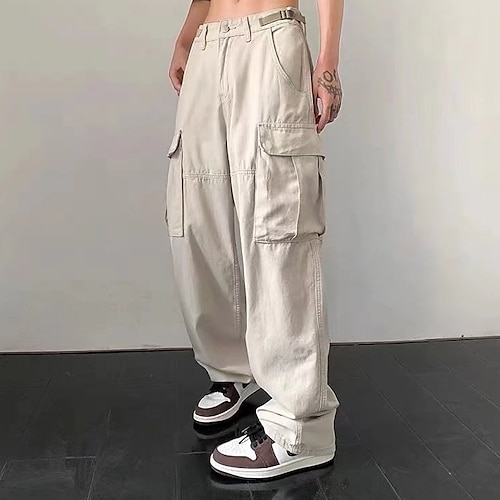 

Men's Cargo Pants Pants Trousers Trousers Kim Pants Linen Apricot Black High Waist Sports Chino Casual Daily Baggy Micro-elastic Full Length Comfort Plain M L XL XXL