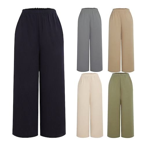 

Women's Culottes Wide Leg Pants Trousers Baggy 100% Cotton Army Green Khaki Navy Blue Mid Waist Casual / Sporty Yoga Casual Yoga Full Length Breathable Solid Color S M L XL XXL / Plus Size