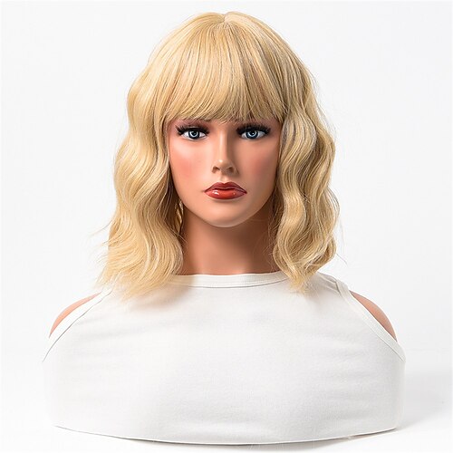 

Synthetic Wig Wavy With Bangs Machine Made Wig 18 inch Blonde Synthetic Hair Women's Party Easy to Carry Fashion Blonde / Daily Wear / Party / Evening