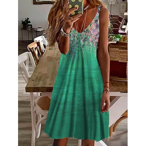 

Women's A Line Dress Casual Dress Knee Length Dress Green Blue Purple Light Green Fuchsia Sleeveless Floral Print Spring Summer Spaghetti Strap Casual Fashion 2022 S M L XL 2XL 3XL 4XL 5XL / 3D Print
