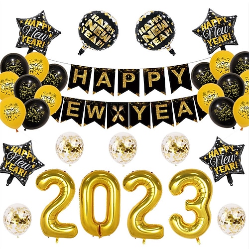 

1 set New Year Stars Number Festival / Party Banner Garland Balloon for Gift Decoration Party 32 inch Emulsion