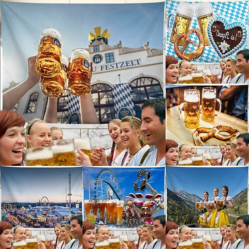 

German Bavarian Oktoberfest Beer Wall Tapestry Art Decor Blanket Curtain Hanging Home Bedroom Living Room Decoration Polyester