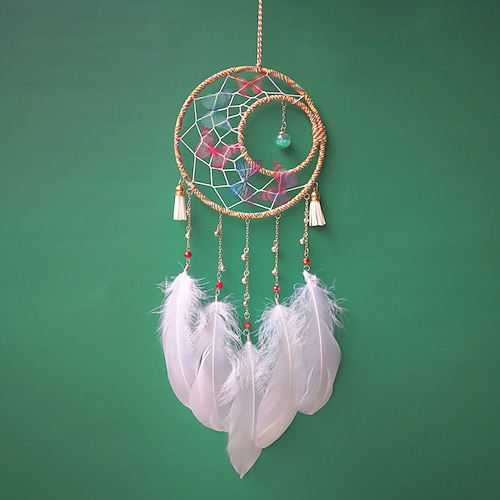 

2 Circles Butterfly Dream Catcher Handmade Gift Feather Hook Flower Wind Chime Ornament Wall Car Hanging Decor Art Boho Style 1540cm