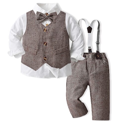 

2 Pieces Kids Boys Shirt & Pants Clothing Set Outfit Solid Color Long Sleeve Cotton Set Formal Gentle Preppy Style Fall 2-8 Years Khaki