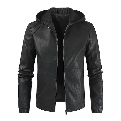 

Men's Faux Leather Jacket Biker Jacket Motorcycle Jacket Warm Work Daily Wear Zipper Hoodie Casual Casual Daily Jacket Outerwear Pure Color With Belt Black