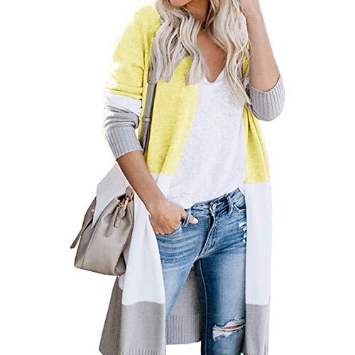 

Women's Cardigan Sweater Jumper Crochet Knit Tunic Knitted Striped Cowl Stylish Casual Holiday Going out Fall Winter Yellow S M L / Cotton / Long Sleeve / Regular Fit / Cotton