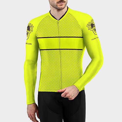 

21Grams Men's Cycling Jersey Long Sleeve Bike Top with 3 Rear Pockets Mountain Bike MTB Road Bike Cycling Breathable Quick Dry Moisture Wicking Reflective Strips Black Yellow Red Polka Dot Polyester