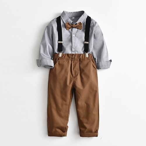 

2 Pieces Kids Boys Shirt & Pants Clothing Set Outfit Solid Color Long Sleeve Cotton Set Gentle Fall Spring 2-6 Years Multi color