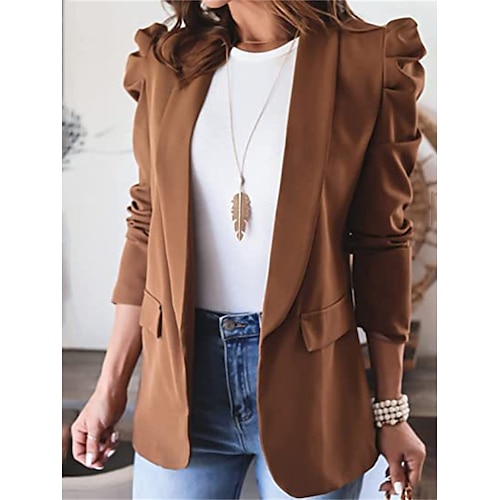 

Women's Blazer Regular Pocket Coat White Black Khaki Stylish OL Style Elegant Modern Office / Career Formal Going out Work Fall Winter Cardigan Lapel Regular Fit S M L XL XXL