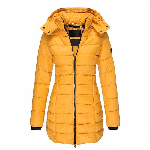 

Women's Winter Jacket Parka Winter Fall Coat Active Minimalist Casual Comfortable Pocket Full Zip Outdoor Daily Wear Vacation Going out Cotton Regular Navy Yellow Khaki Zipper Hoodie Regular Fit S M