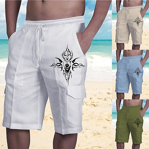 

Men's Designer Streetwear Shorts Beach Shorts Drawstring Elastic Waist Multiple Pockets Short Pants Casual Daily Micro-elastic Graphic Patterned Wolf Breathable Soft Mid Waist Green White Blue Khaki