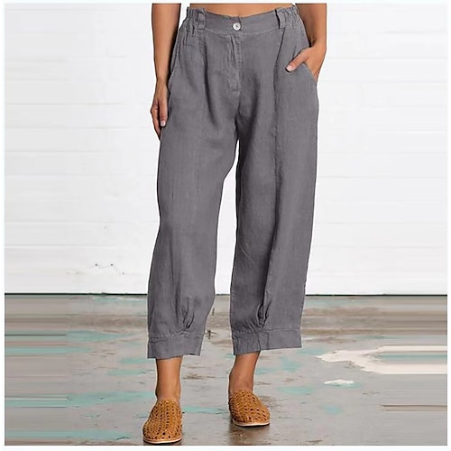 

Women's Chinos Pants Trousers 100% Cotton Khaki Dark Gray Navy Blue Mid Waist Trousers Chino Work Weekend Pocket Ankle-Length Plain M L XL XXL 3XL / Loose Fit