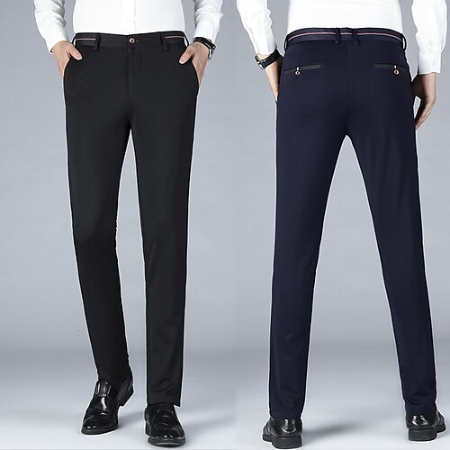 

Men's Dress Pants Chinos Trousers Pocket Solid Color Comfort Breathable Business Casual Daily Fashion Formal Black Navy Blue Stretchy