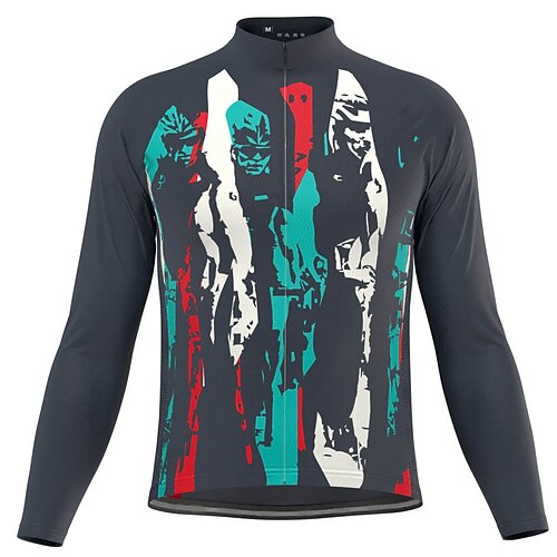 

21Grams Men's Cycling Jersey Long Sleeve Bike Top with 3 Rear Pockets Mountain Bike MTB Road Bike Cycling Breathable Quick Dry Moisture Wicking Reflective Strips Black Graffiti Polyester Spandex
