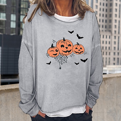 

Women's Sweatshirt Pullover Pumpkin Bat Print Halloween Weekend Hot Stamping Active Streetwear Hoodies Sweatshirts Blue Gray