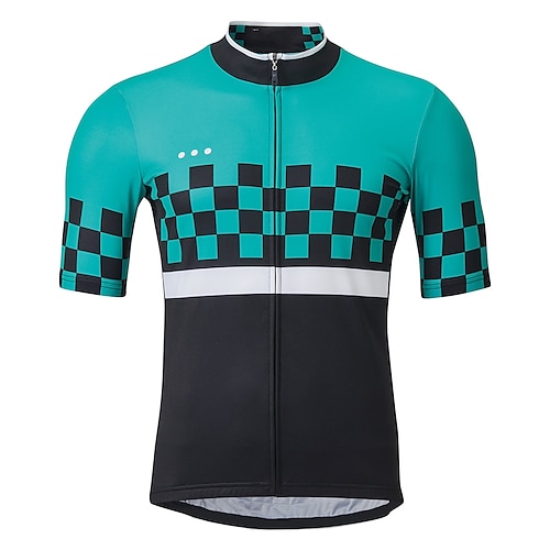 

21Grams Men's Cycling Jersey Short Sleeve Bike Top with 3 Rear Pockets Mountain Bike MTB Road Bike Cycling Breathable Quick Dry Moisture Wicking Reflective Strips Green Plaid Checkered Polyester