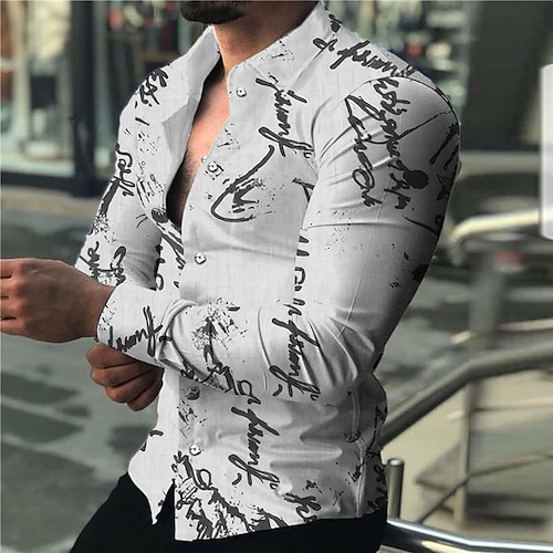 

Herren Hemd Graffiti Umlegekragen Grau 3D-Druck Outdoor Strasse Langarm Button-Down Bedruckt Bekleidung Modisch Designer Casual Atmungsaktiv