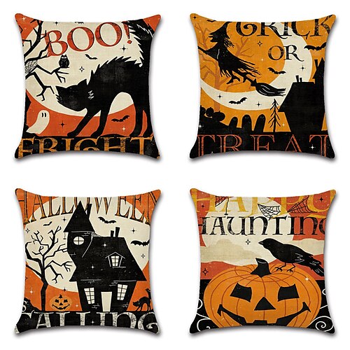 

Halloween Party Double Side Cushion Cover 4PC Soft Decorative Square Throw Pillow Cover Cushion Case Pillowcase for Bedroom Livingroom Superior Quality Machine Washable Indoor Cushion for Sofa Couch Bed Chair Boo Pumpkin Skull