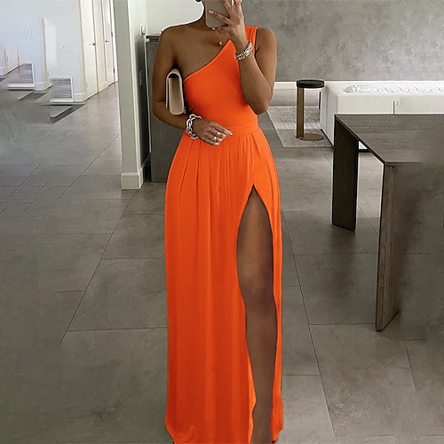 

2022 foreign trade cross-border new dress fashion mature women's white sexy one-shoulder side slit waist-length dress