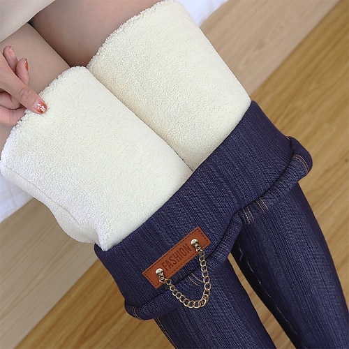 

Women's Fleece Pants Tights Leggings Plain Comfort Ankle-Length Daily Cotton Blend Fashion Skinny BlackGrey Blue Mid Waist Stretchy / Fleece lined