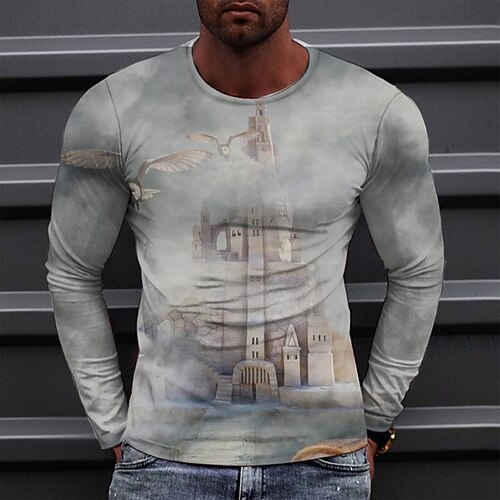 

Men's T shirt Tee Tee Graphic Round Neck White Long Sleeve 3D Print Casual Daily Print Tops Fashion Designer Comfortable Big and Tall