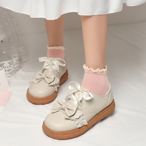 

Girls' Flats Princess Shoes School Shoes PU Flower Girl Shoes Big Kids(7years ) Party Birthday Lace-up Black Brown Beige Fall Summer