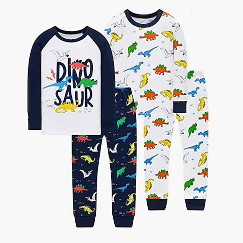

Kids Boys T-shirt Pants T-shirtSet Clothing Set 2 Pieces Long Sleeve White Navy Blue Dinosaur Letter Animal Print Street Sports Vacation Fashion Comfort Cool Daily 3-12 Years